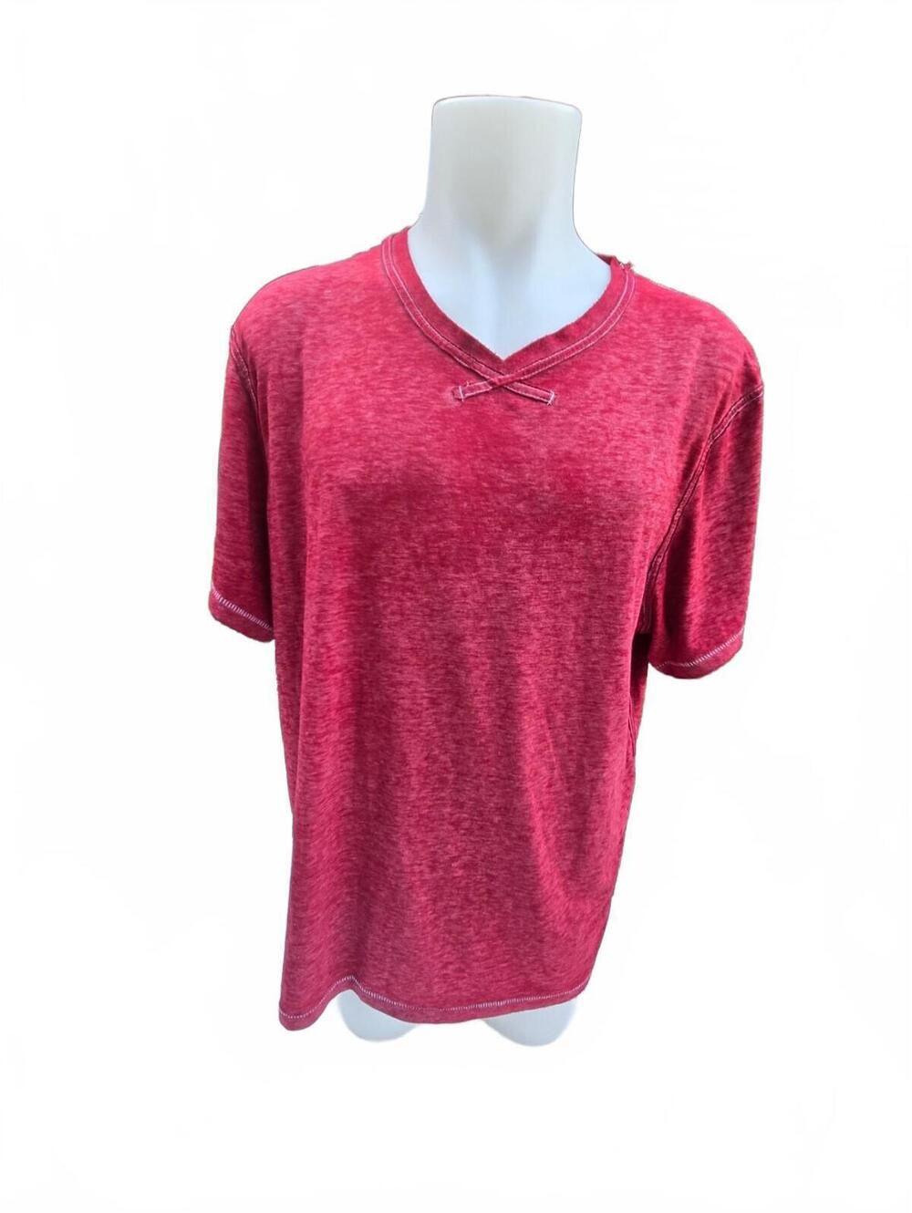 Men’s Red Washed V-Neck T-Shirt Y2K Grunge Skater XXL Oakland